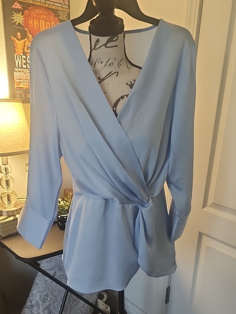Vince Camuto Pale Blue Wrap Tie Blouse